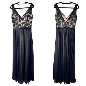 Morilee by Madeline Gardner Dress Formal Gown Lace Sleeveless Maxi Navy Blue 6